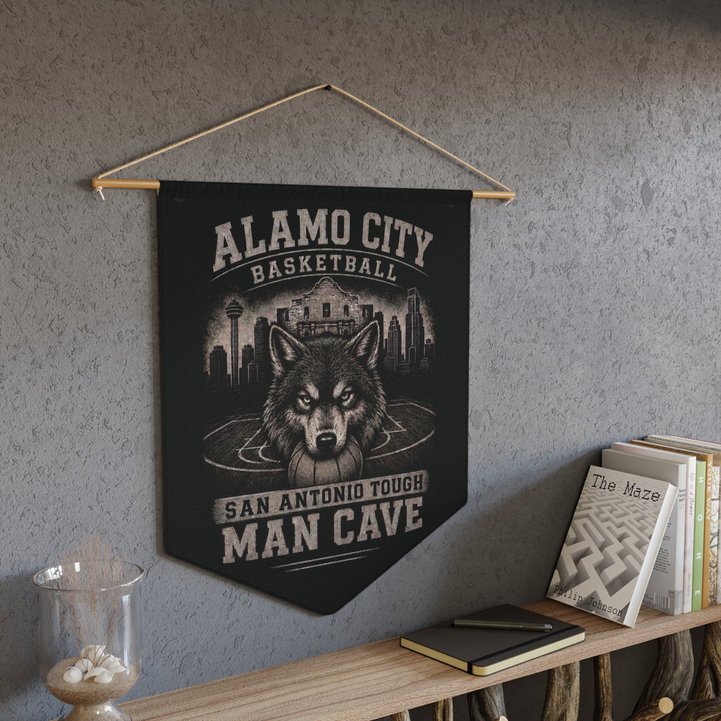 Alamo City Basketball Wolf Pennant Banner — Man Cave Wall Art