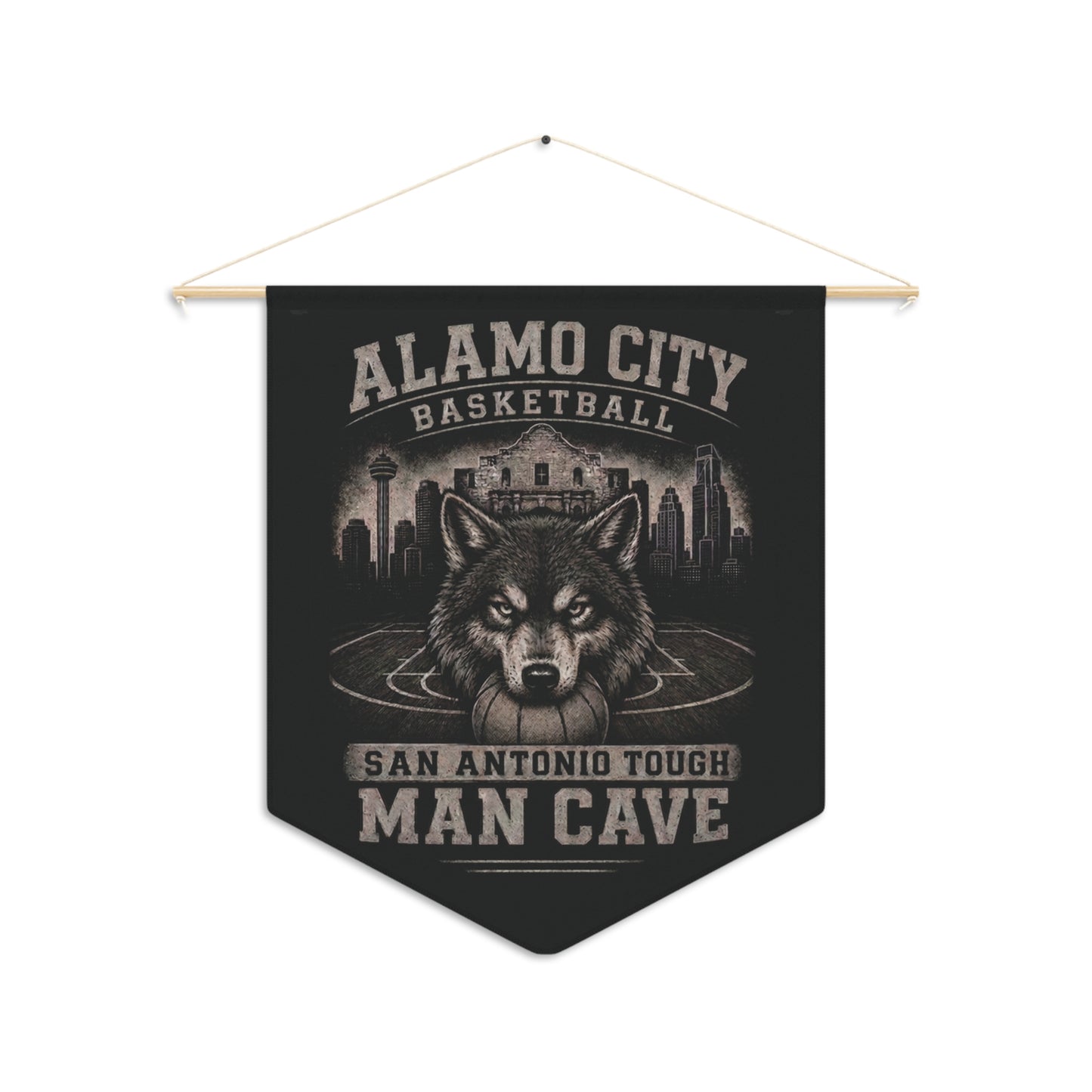 Alamo City Basketball Wolf Pennant Banner — Man Cave Wall Art