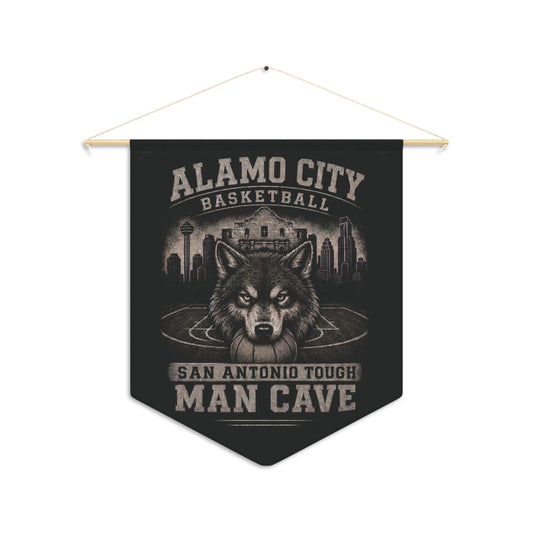 Alamo City Basketball Wolf Pennant Banner — Man Cave Wall Art