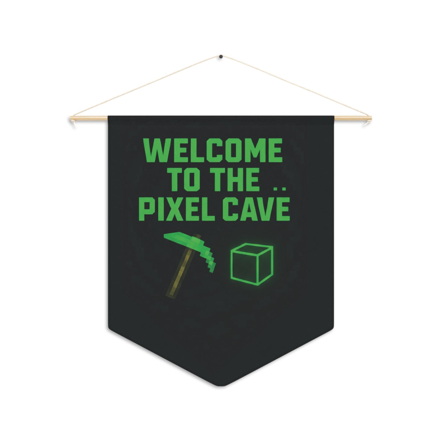 Welcome to the Pixel Cave Gamer Banner – Neon Green Pixel Art Wall Flag for Man Cave, Gaming Room, or Stream Setup