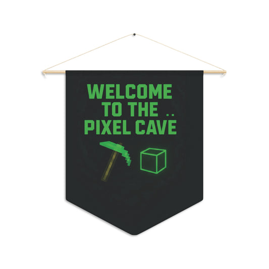 Welcome to the Pixel Cave Gamer Banner – Neon Green Pixel Art Wall Flag for Man Cave, Gaming Room, or Stream Setup