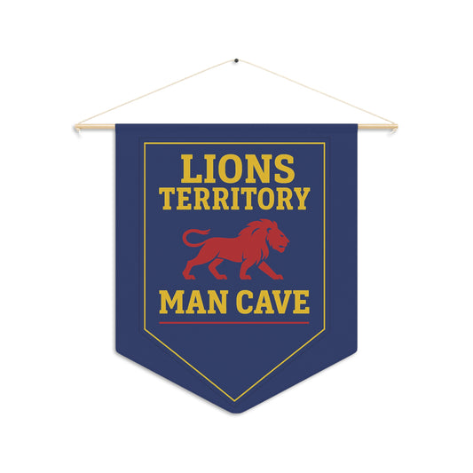 Lions Territory Man Cave Banner – Brisbane Lions Inspired AFL Pennant Flag in Fitzroy colours | Vintage Blue, Red and Gold Sports Wall Decor