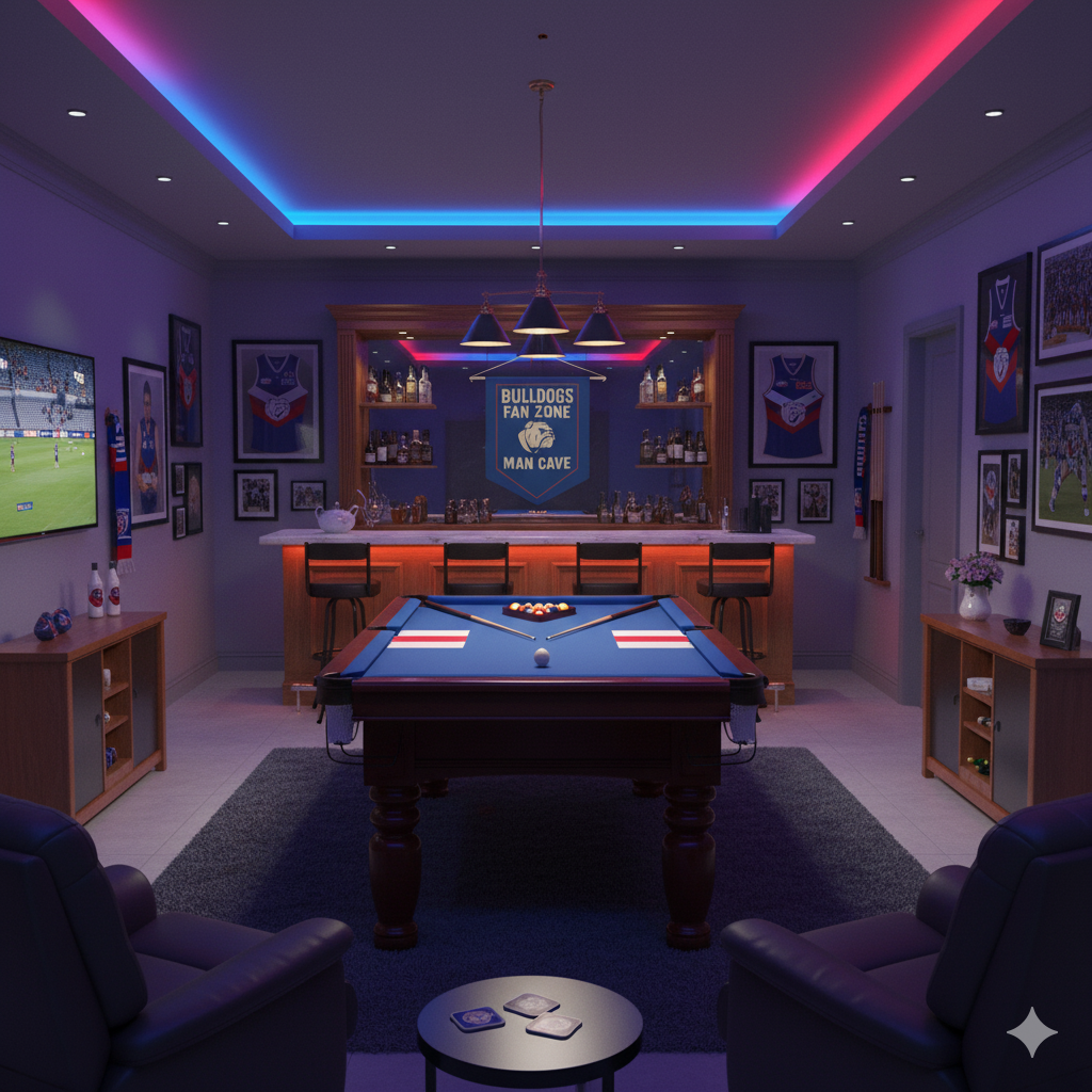 Bulldogs Fan Zone Man Cave Banner – Blue & Red AFL-Inspired Wall Flag for Footy Fans | Aussie Sports Bar & Game Room Decor