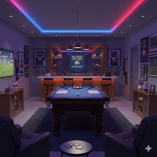Bulldogs Fan Zone Man Cave Banner – Blue & Red AFL-Inspired Wall Flag for Footy Fans | Aussie Sports Bar & Game Room Decor