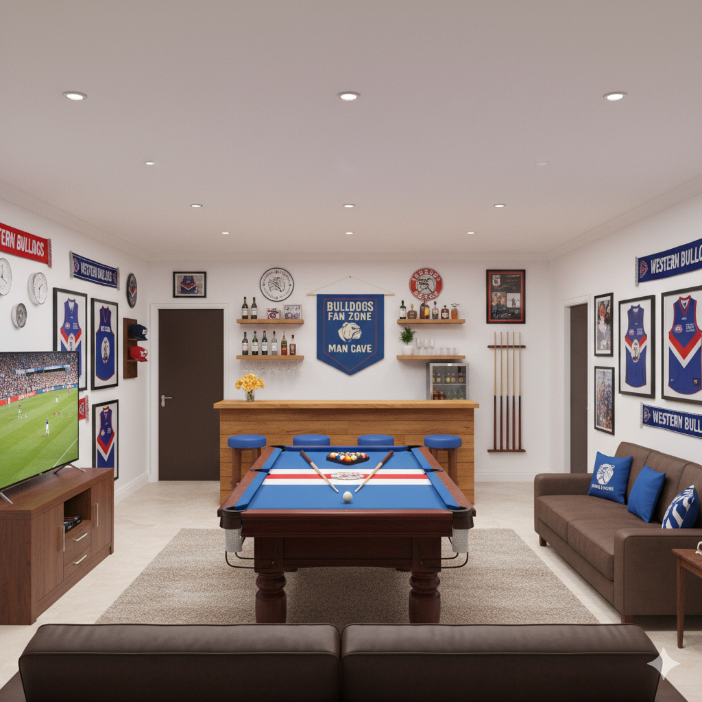 Bulldogs Fan Zone Man Cave Banner – Blue & Red AFL-Inspired Wall Flag for Footy Fans | Aussie Sports Bar & Game Room Decor