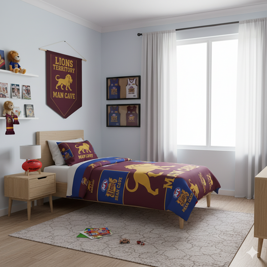 Lions Territory Man Cave Banner – Brisbane Inspired AFL Pennant Flag | Vintage Maroon & Gold Sports Wall Decor