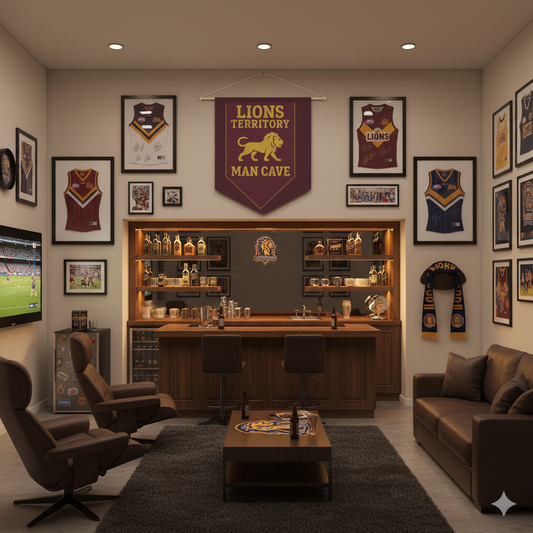 Lions Territory Man Cave Banner – Brisbane Inspired AFL Pennant Flag | Vintage Maroon & Gold Sports Wall Decor