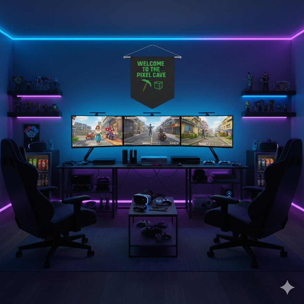 Build. Craft. Conquer. Gamer Wall Banner | Pixel Art Man Cave & Gaming Room Decor