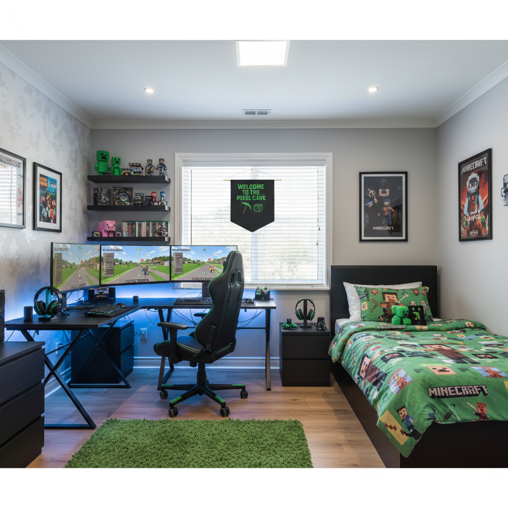 Build. Craft. Conquer. Gamer Wall Banner | Pixel Art Man Cave & Gaming Room Decor