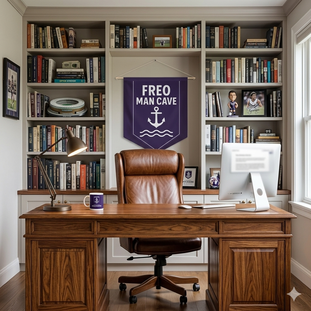Fremantle Dockers Inspired Man Cave Banner – Purple AFL Wall Flag with Anchor Design – Sports Pennant Décor for Home Bar or Game Room