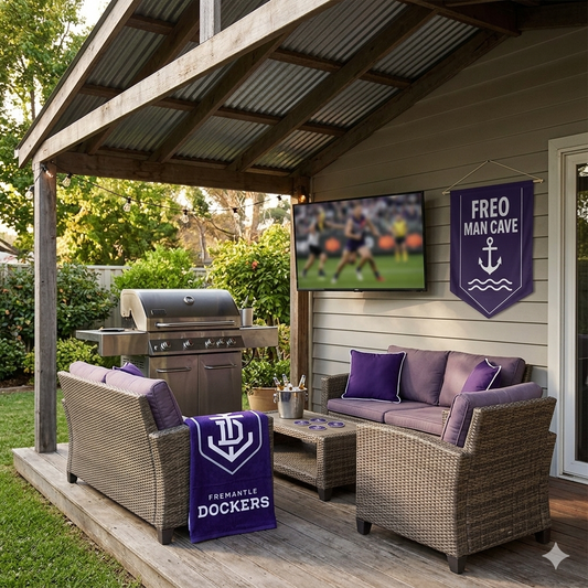 Fremantle Dockers Inspired Man Cave Banner – Purple AFL Wall Flag with Anchor Design – Sports Pennant Décor for Home Bar or Game Room