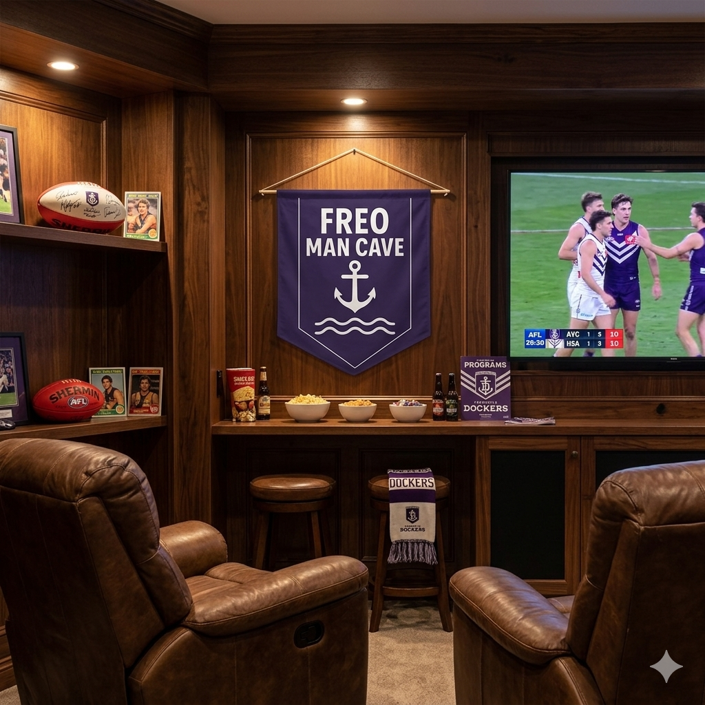 Fremantle Dockers Inspired Man Cave Banner – Purple AFL Wall Flag with Anchor Design – Sports Pennant Décor for Home Bar or Game Room