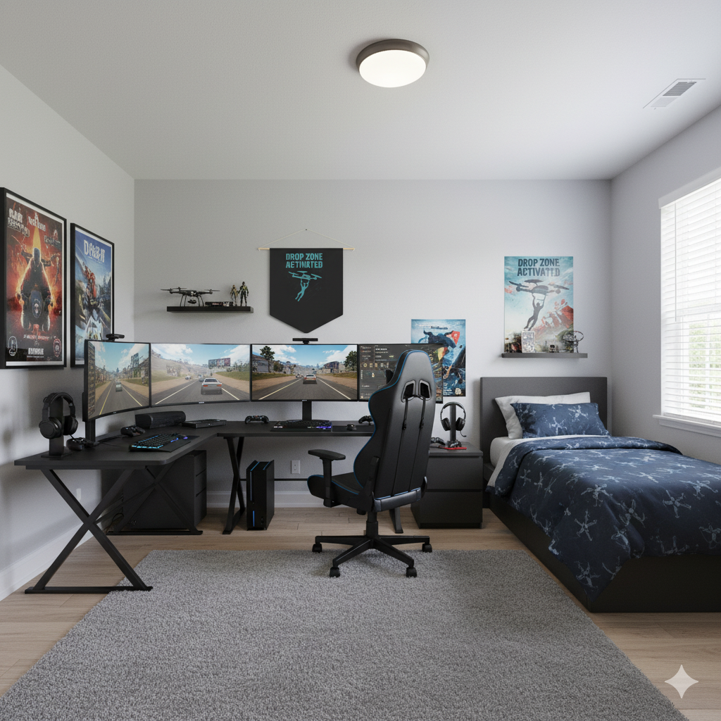 Epic Gamer Drop Zone Pennant Banner – “Drop In, Loot Up, Victory Awaits” | Gaming Wall Decor for Streamers, Boys, and Man Caves