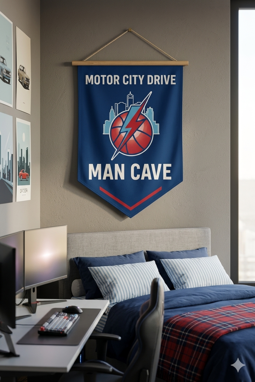 Motor City Man Cave Banner | Basketball Wall Art