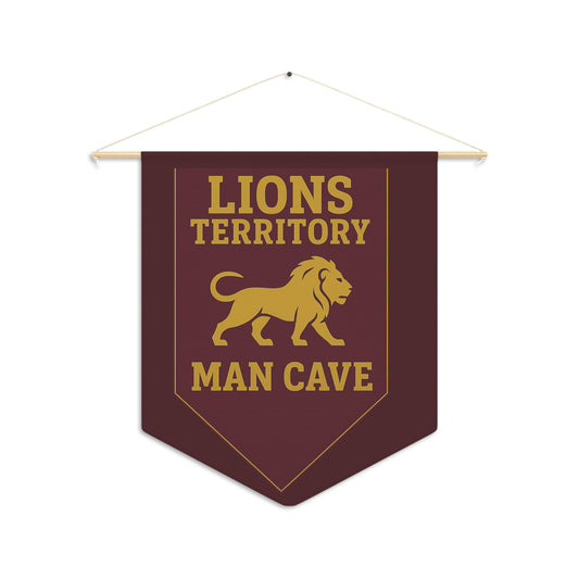 Lions Territory Man Cave Banner – Brisbane Inspired AFL Pennant Flag | Vintage Maroon & Gold Sports Wall Decor